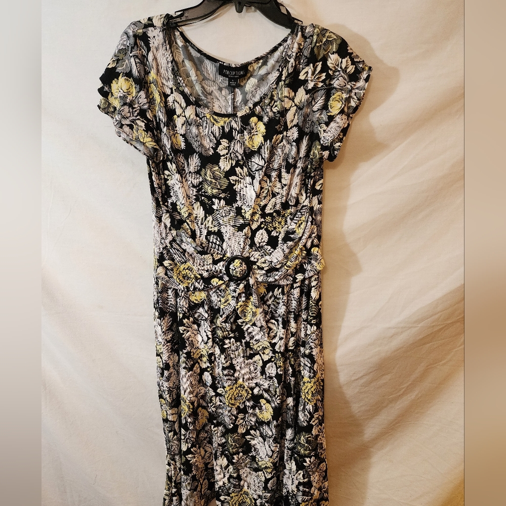 Black dress with white and yellow flowers